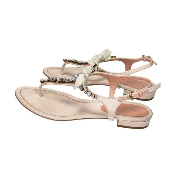 Vintage Miu Miu Sandals Sz.10 Pink Blush Crystal Embellished Bow Flats Designer - Picture 4 of 11